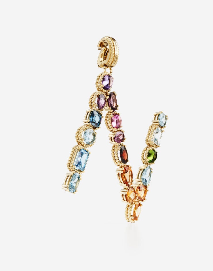Dolce & Gabbana Подвеска в форме буквы N Rainbow alphabet из желтого золота 18 карат с разноцветными камнями ЗОЛОТОЙ WANR1GWMIXN