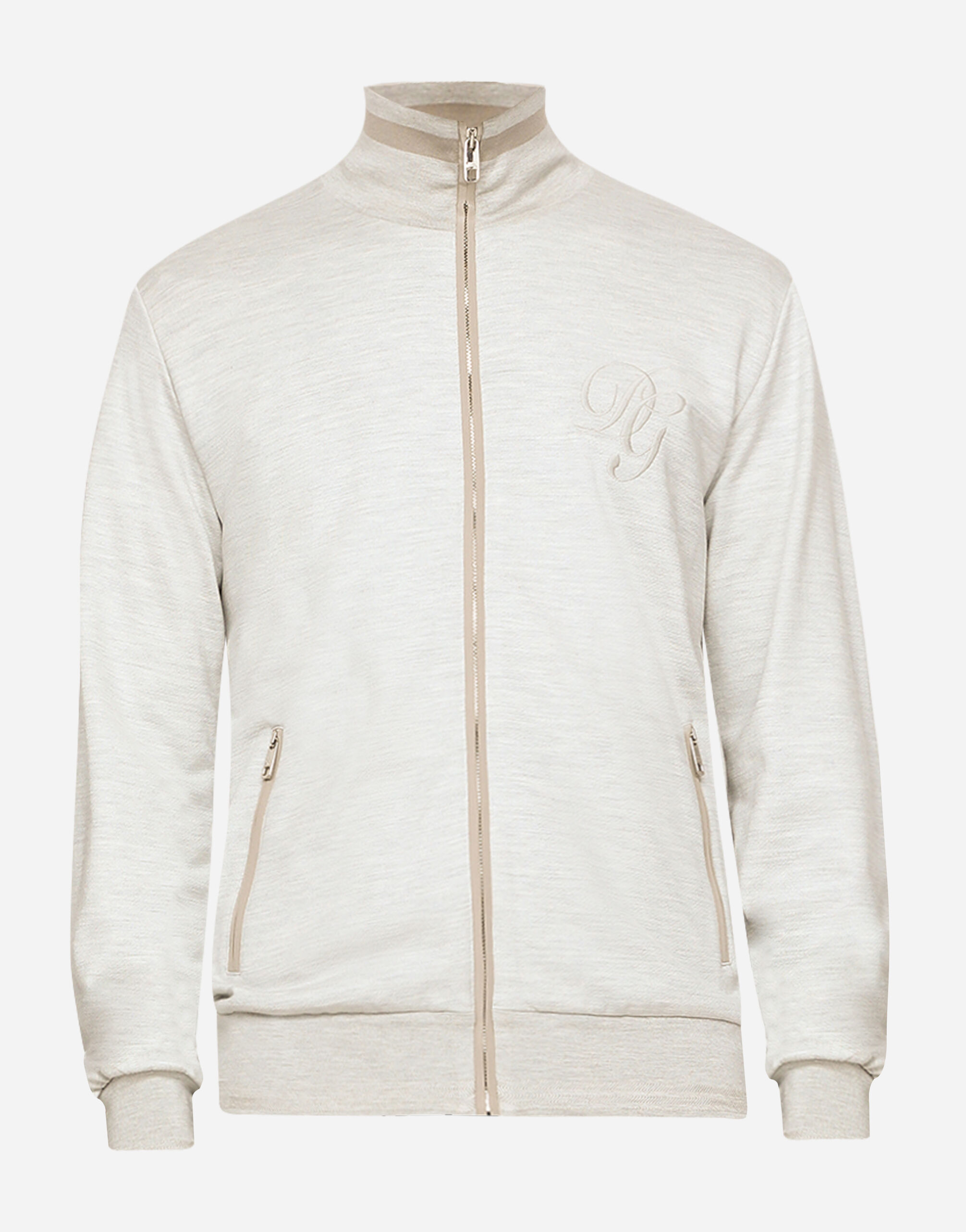 D&G DOLCE & GABBANA ジップアップスウェット グレー グレーのメンズ Zip-up cotton and silk sweater with embroidery
