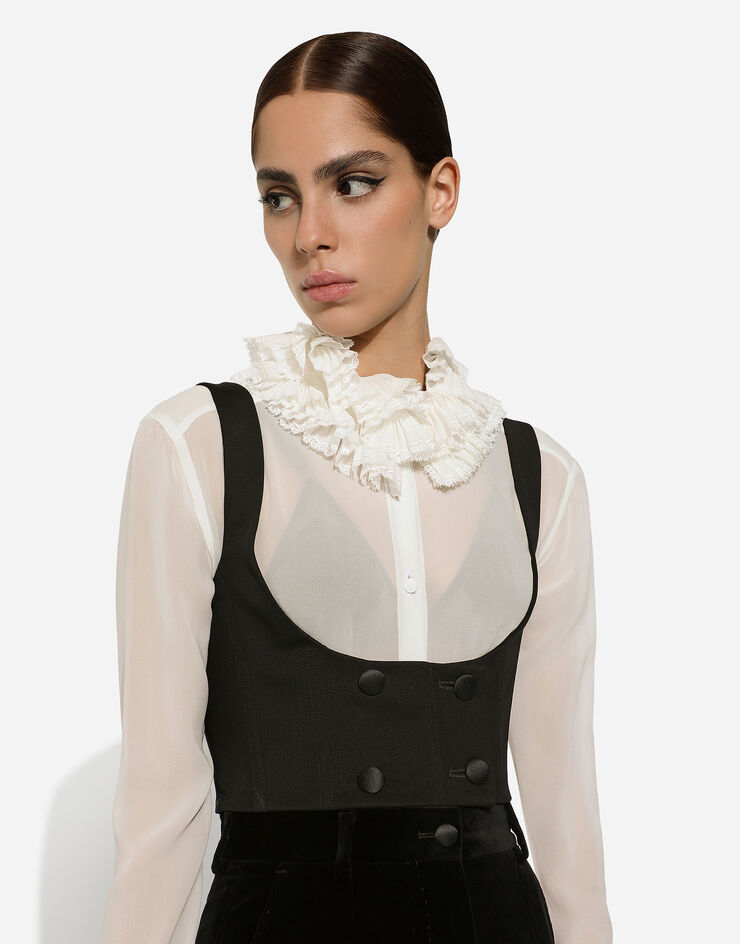 Dolce & Gabbana Double-breasted wool waistcoat with round neck Black F791FTFU28J