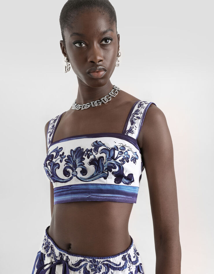 Dolce & Gabbana Top de popelina con estampado de mayólica Imprima I7S11WFI5JK