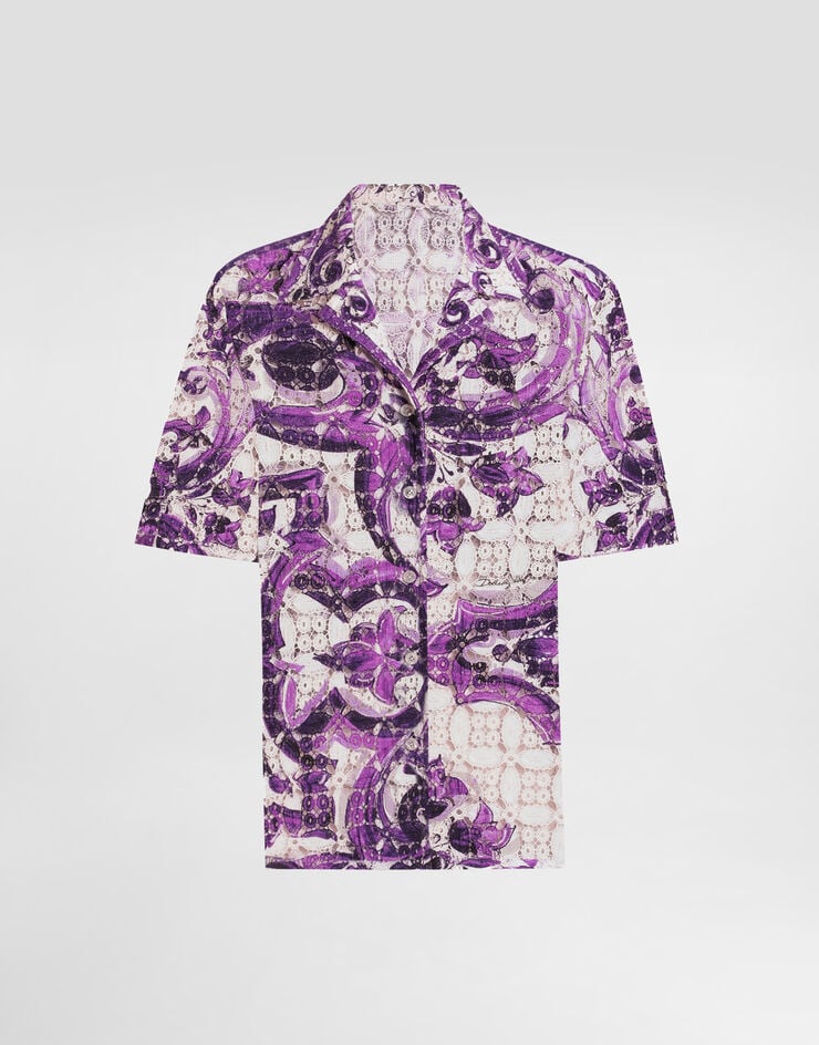 Dolce & Gabbana Majolica-print crochet lace shirt Multicolor F5T54THH5EU