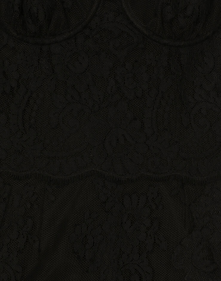 Dolce & Gabbana Vestido longuette tipo combinación de encaje Negro F6JAOTHLMO7