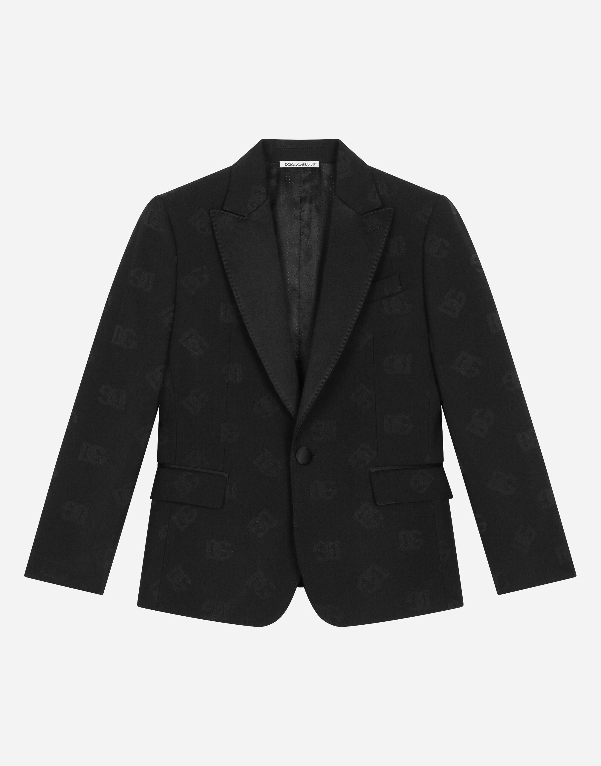 Dolce & Gabbana Single-breasted wool jacquard tuxedo jacket with DG logo Azure L41U84FU4JB