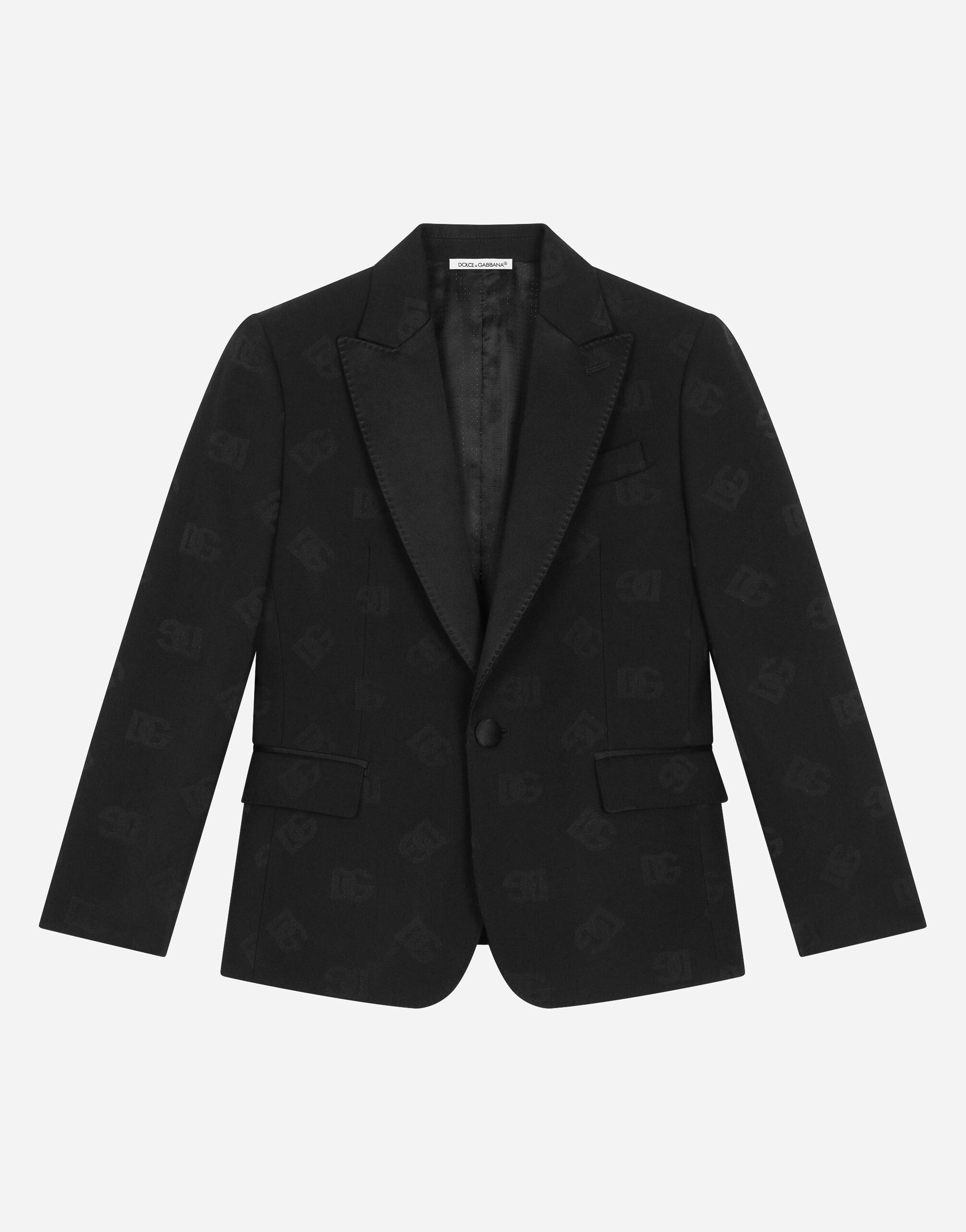 Dolce & Gabbana Single-breasted wool jacquard tuxedo jacket with DG logo Azul L41J80FU9AQ