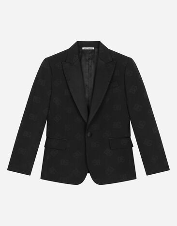 Dolce & Gabbana Giacca monopetto tuxedo in tela di lana jacquard DG Logo Nero L41J70FJBAK