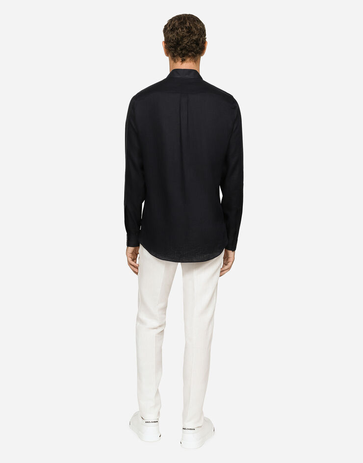 Dolce&Gabbana Linen Martini-fit shirt with DG hardware Blue G5KC5TGG866