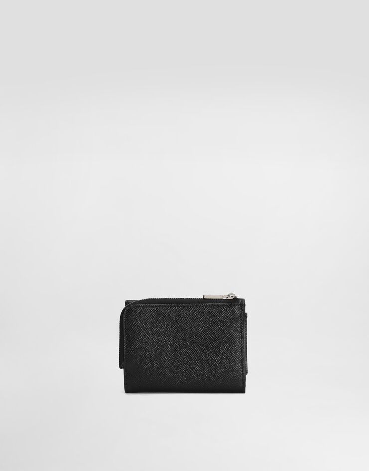 Dolce&Gabbana Cartera con solapa en piel de becerro con placa con logotipo Negro BP3271AG219
