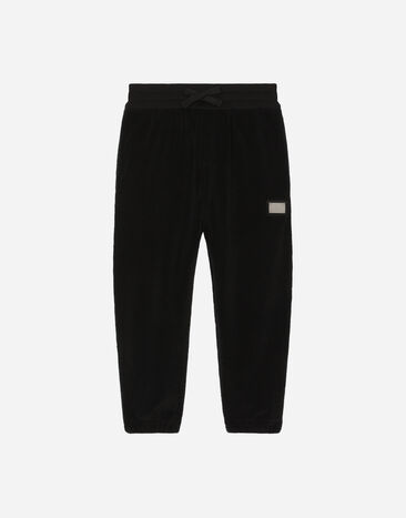 Dolce & Gabbana Pantalón de chándal en rizo con placa con logotipo Negro L4JPHQG7I8U