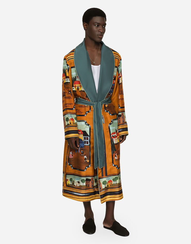 Dolce&Gabbana Silk habotai robe with closet print Multicolor I0224MGH176