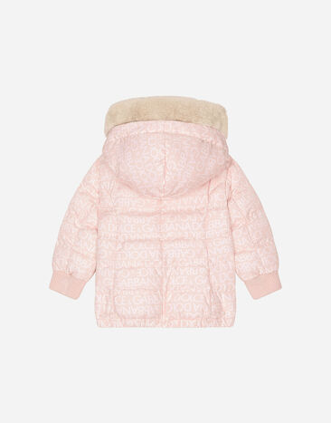 DolceGabbanaSpa Long nylon down jacket with all-over logo print Pink L2JBP0ISMFZ