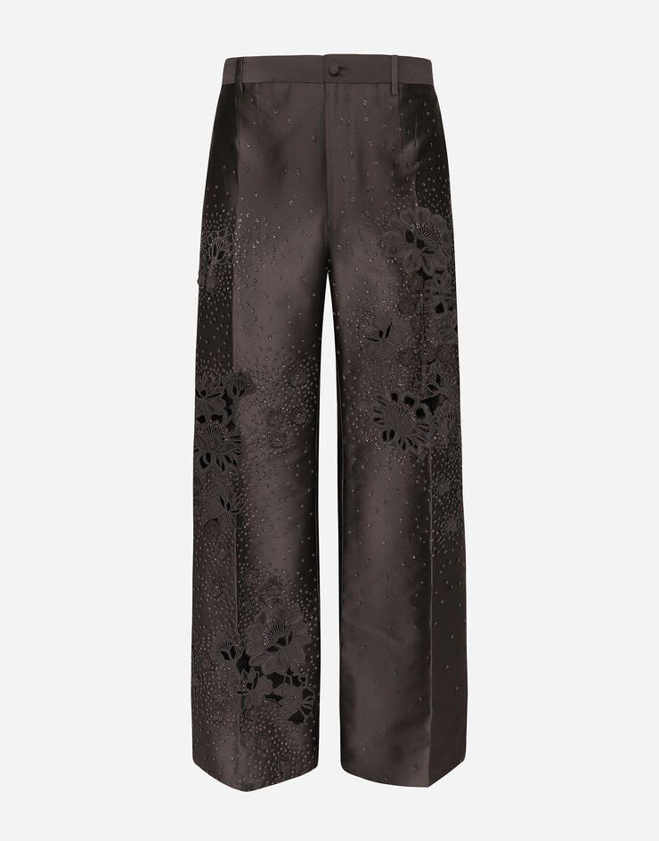 Dolce & Gabbana Sartoriale Hose aus Mikadoseide mit Stickerei Grey GP01PZGH638