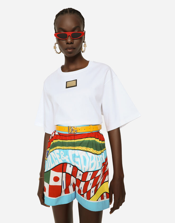 Dolce&Gabbana Carretto-print cotton shorts Azure FTAL1TFI5GU