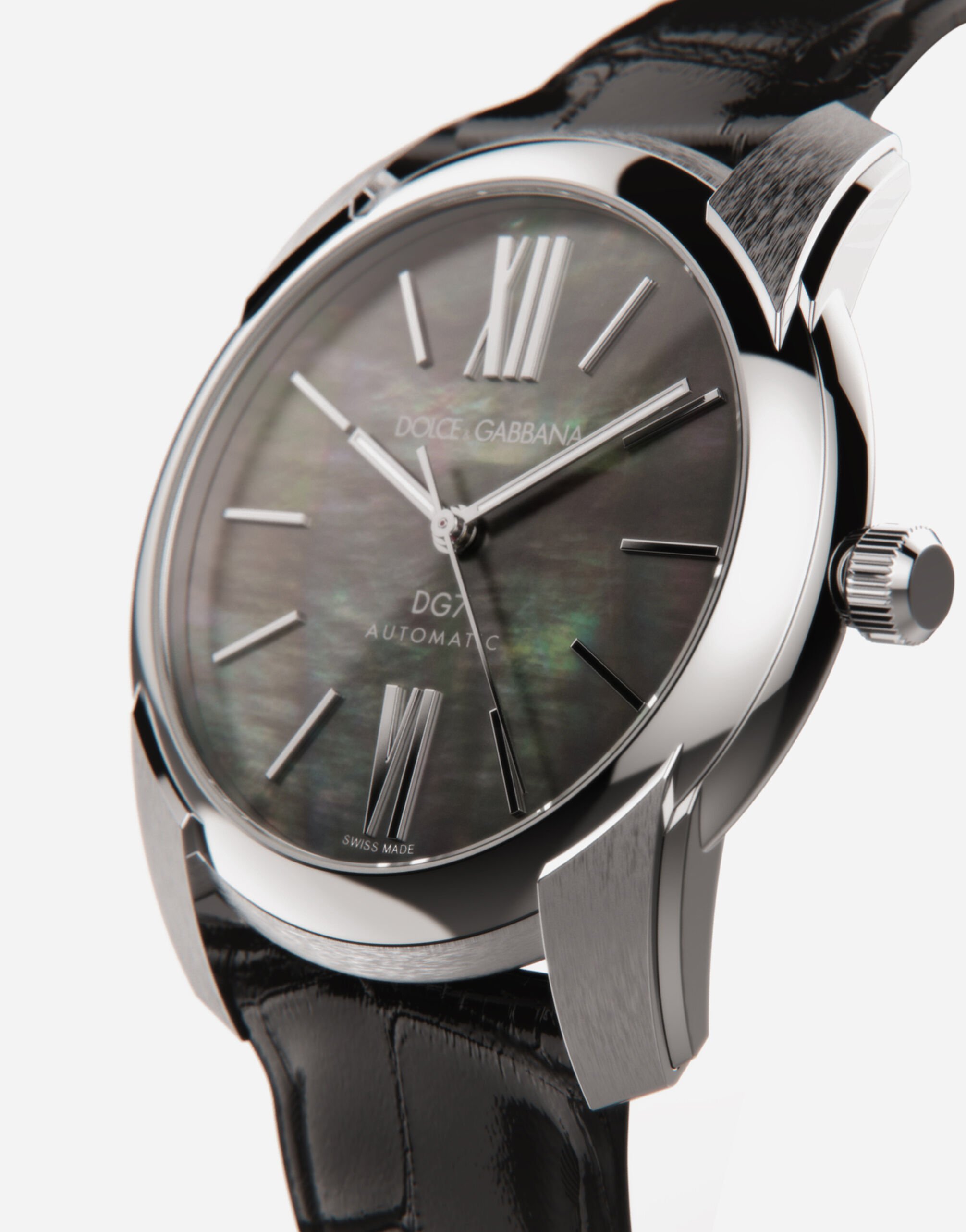DG7 watch in steel with black mother of pearl in BLACK for Men
