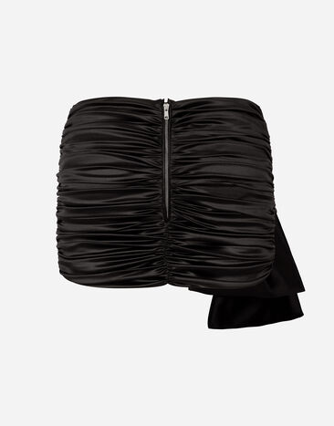 Dolce&Gabbana 侧面蝴蝶结缎布垂褶短款半裙 黑 F4CRCTFURAG