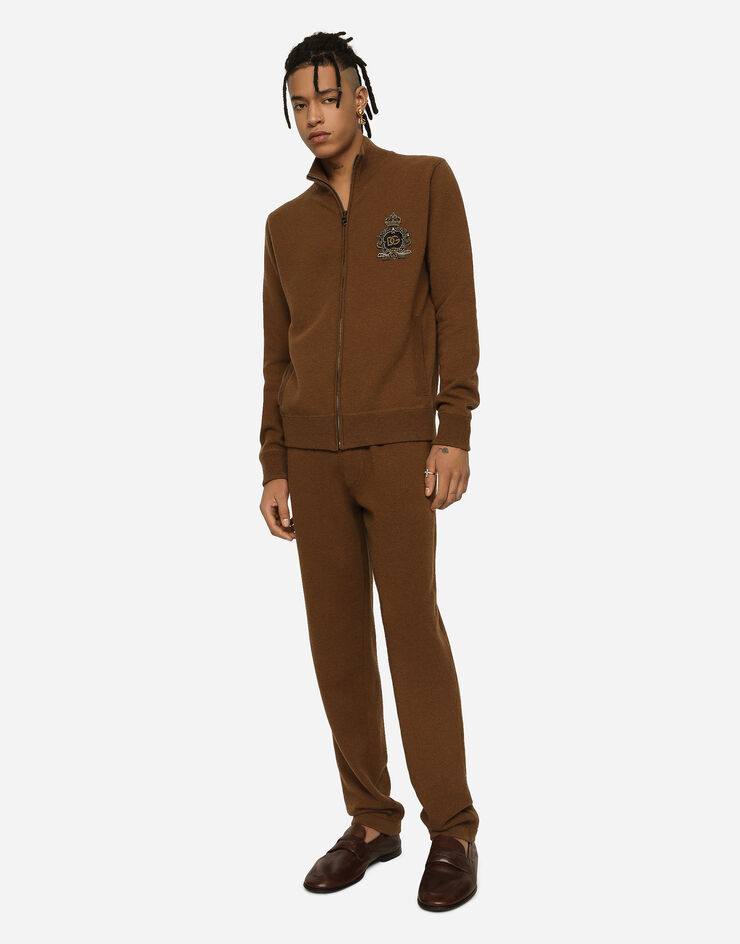 Dolce&Gabbana Sudadera en punto de lana y cachemira con cremallera y parche DG  Marron GXQ54ZJFMQ2