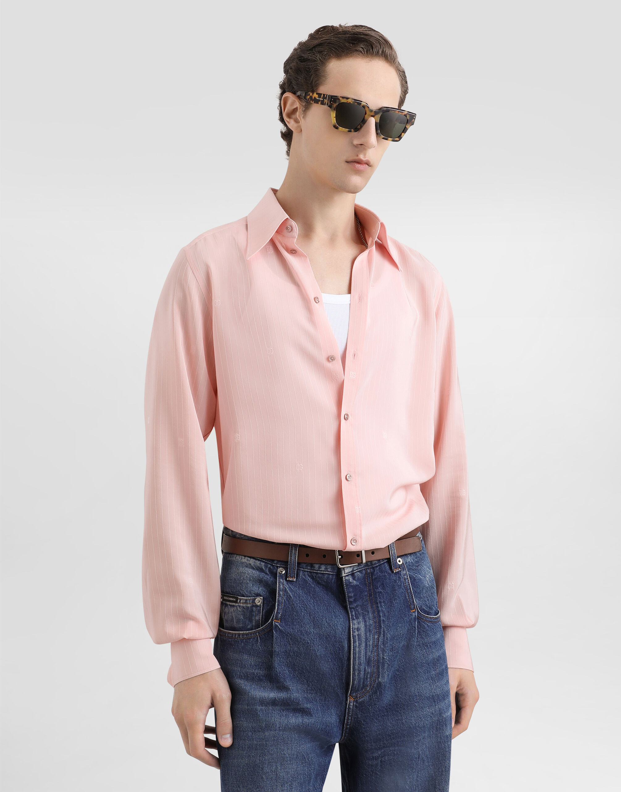 Gold shirt in silk jacquard - thumbnail 9