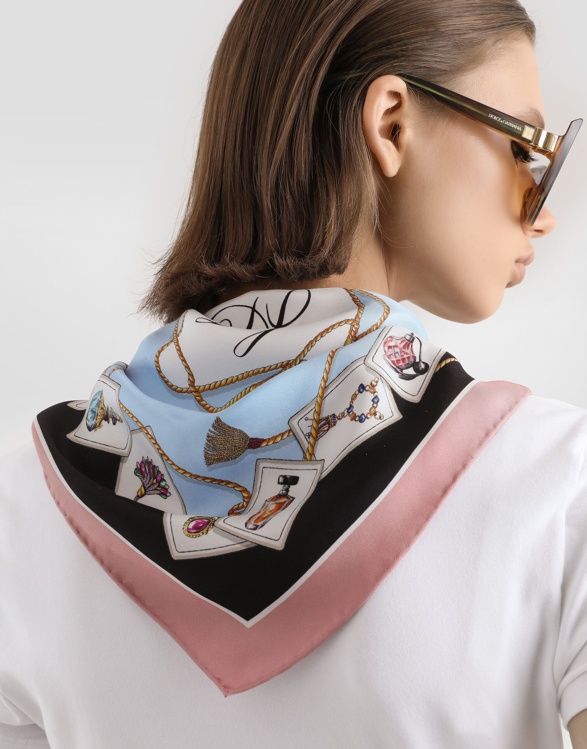 Jersey t-shirt with printed scarf in White for Women