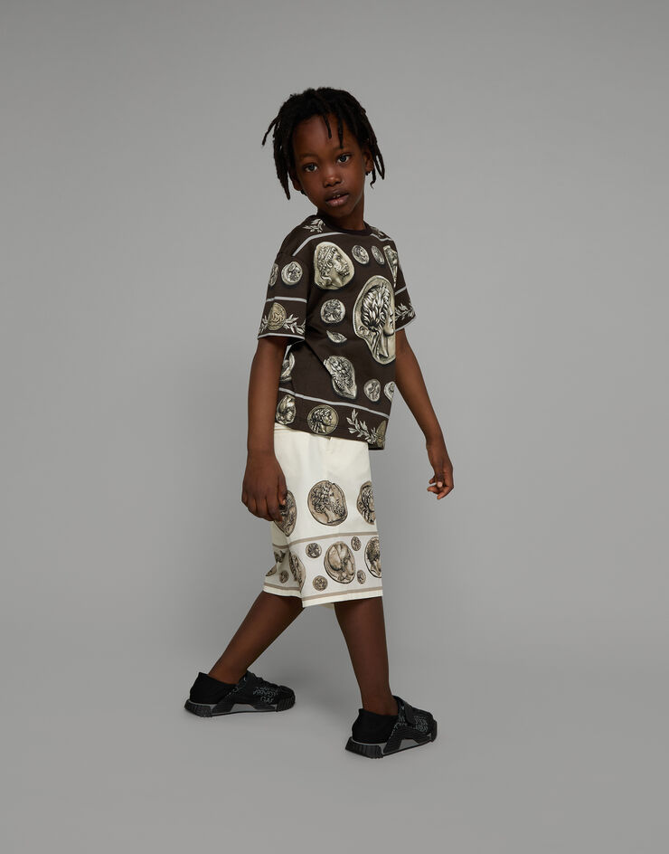 DolceGabbanaSpa Short-sleeved jersey T-shirt with all-over coin print Brown L4JTEYG7J4I