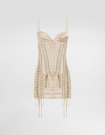 Dolce & Gabbana فستان من ساتان دوتشيس بقصّة بالكونيت Pink F617CTFU1KM