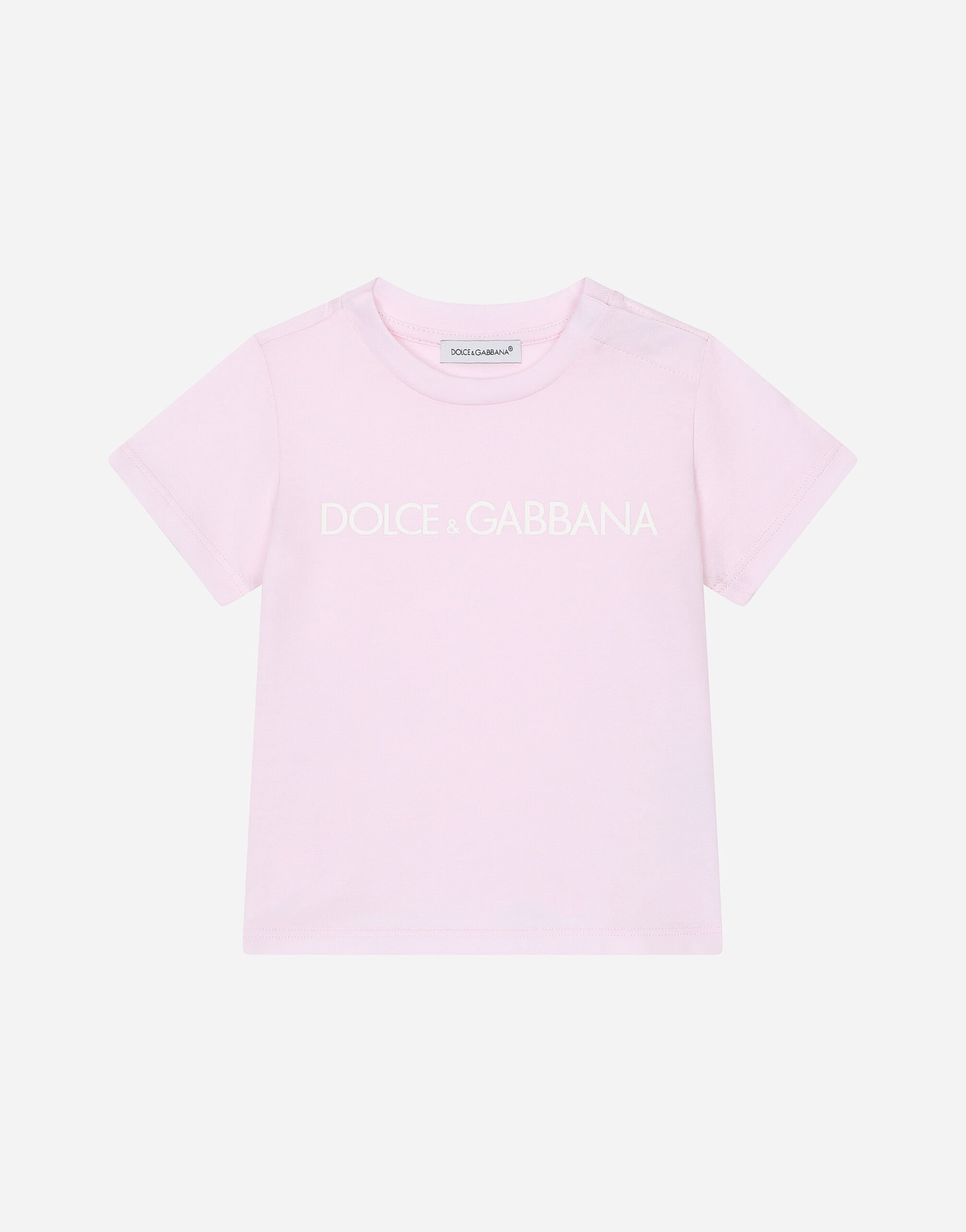Jersey T shirt with logo print in Pink for Boys Dolce Gabbana