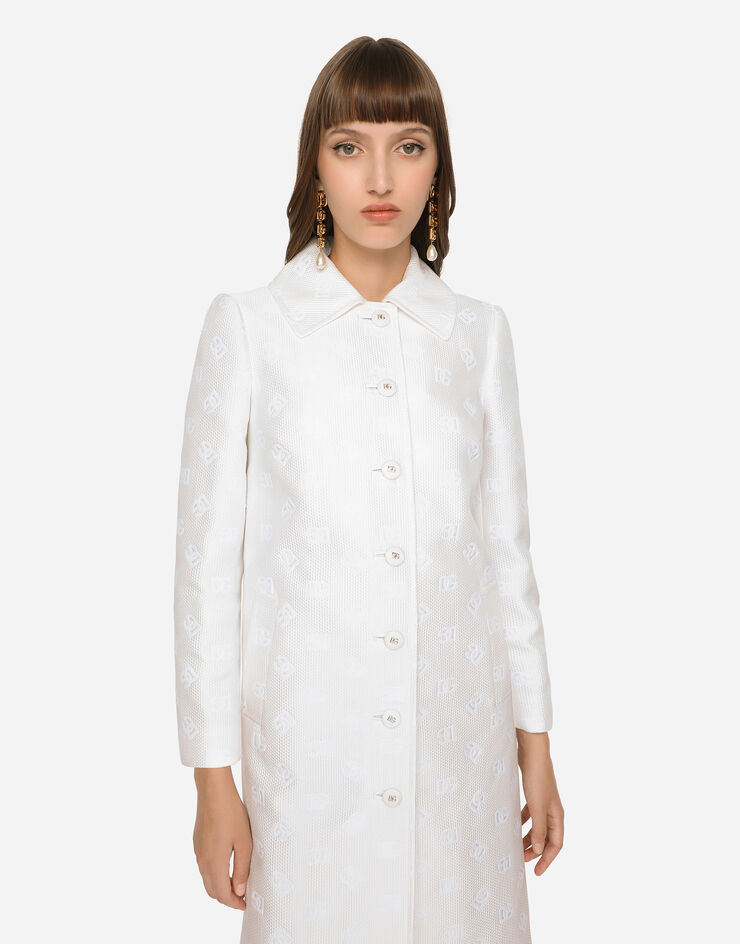 Dolce & Gabbana Jacquard coat with all-over DG logo White F0C4BTFJTBP