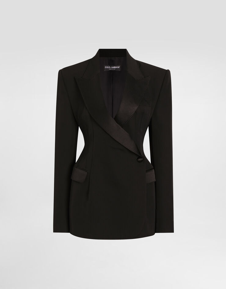 Dolce & Gabbana Double-breasted wool gabardine tuxedo jacket Black F297FTFU21E