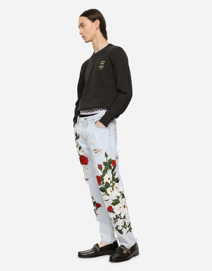 Dolce & Gabbana Round-neck wool sweater with embroidery 그레이 GXE63ZJBVB2