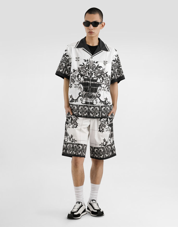 Dolce & Gabbana Hawaiihemd aus Popeline mit Majolika-Print Mehrfarbig G5JH9THH5EC