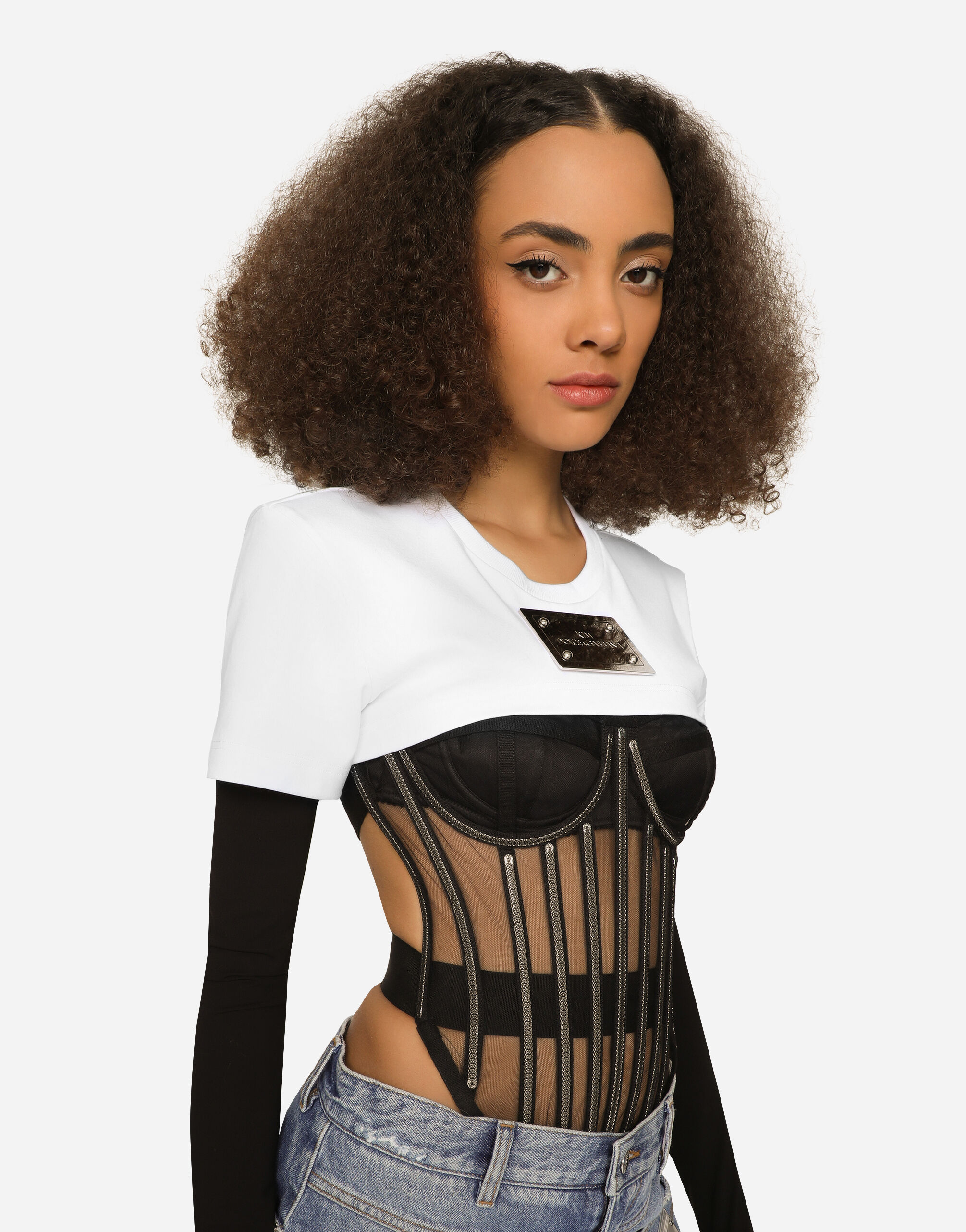 KIM DOLCE&GABBANA Cropped jersey T-shirt with “KIM