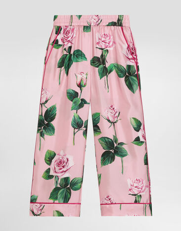 Dolce & Gabbana Pyjamahose aus Twill mit Rosenprint Drucken L53P30IS1X8