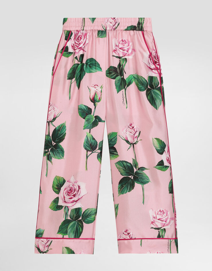 Dolce & Gabbana Pantalones estilo pijama de sarga con estampado de rosas Imprima L53P30IS1X8