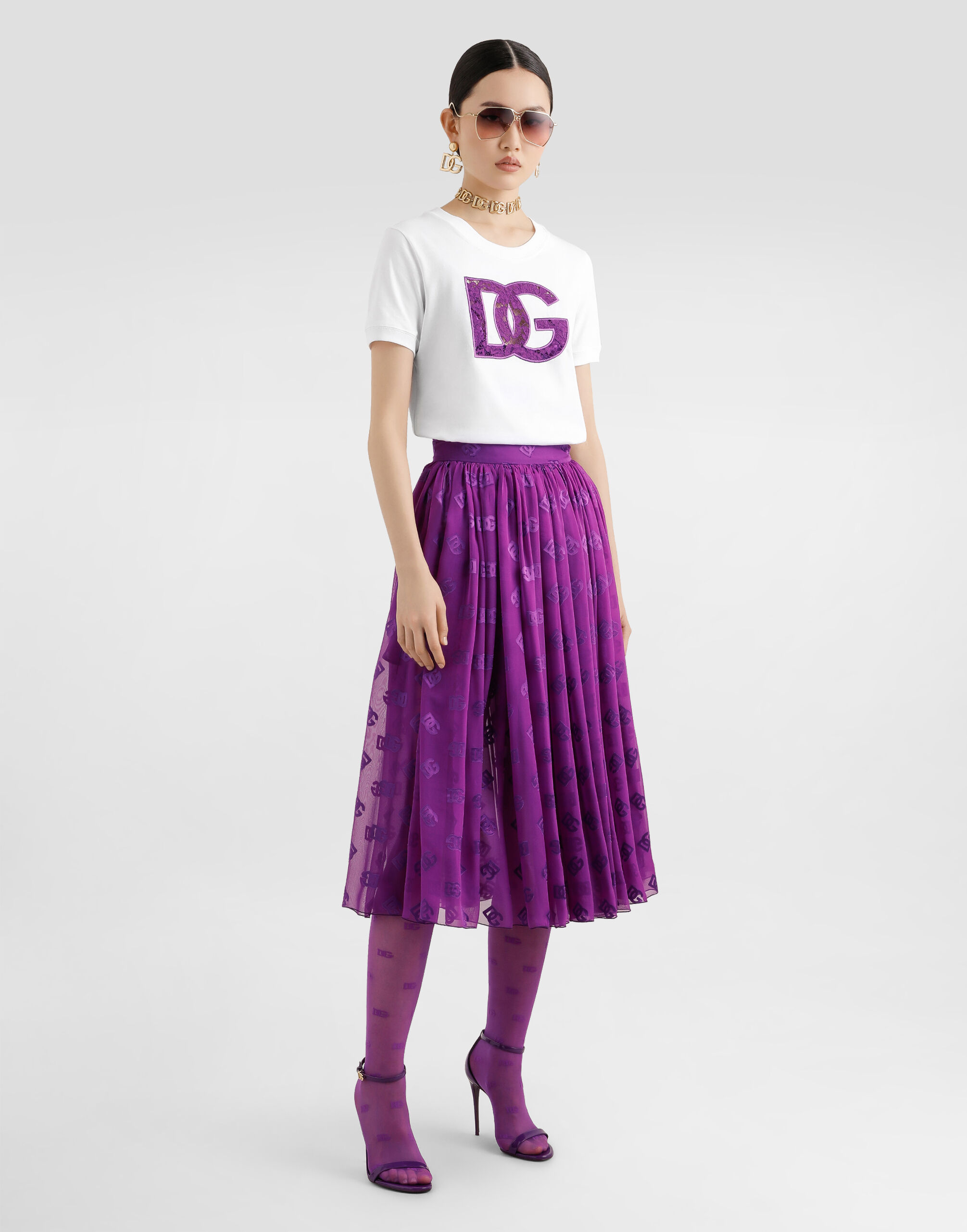 Jersey t-shirt with lace inlay in White for Women