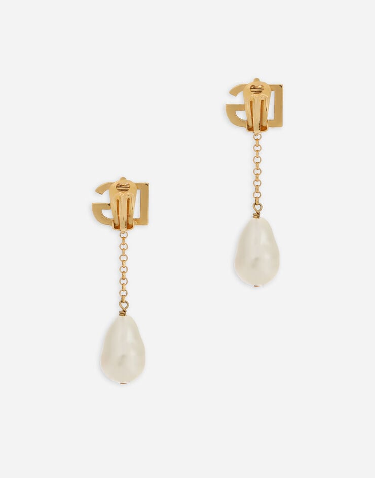 Dolce & Gabbana Orecchini pendenti con perle e logo DG Gold WEP2P2W1111