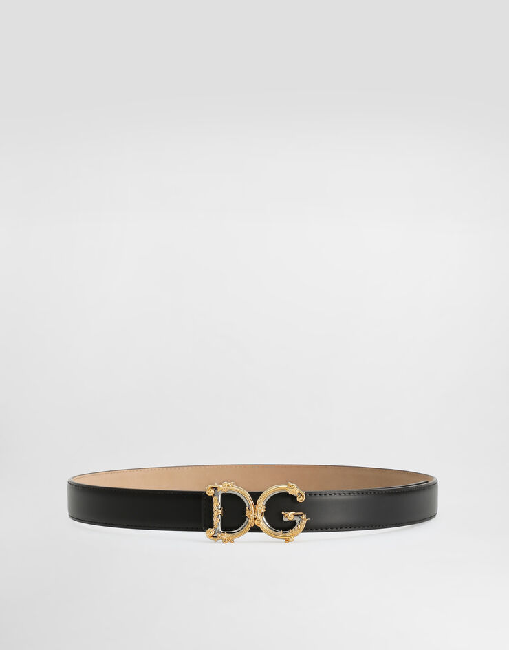 Dolce & Gabbana حزام من جلد العجل بشعار أسود BE1348AZ831