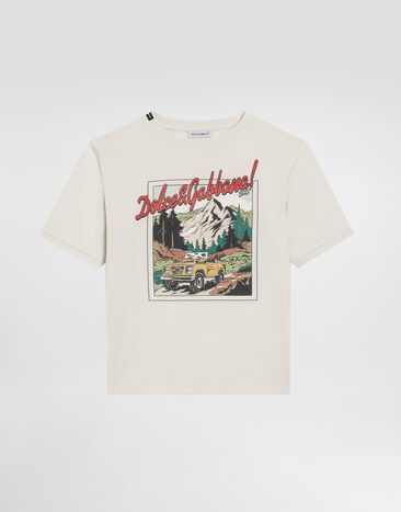 Dolce & Gabbana T-shirt in jersey con stampa cartolina Panna L4JTJDG7PJS