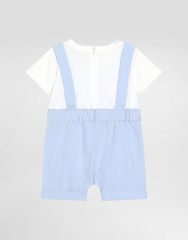 Dolce & Gabbana Pelele de punto y jacquard con logotipo DG y lunares con parche Azure L11O96G7O1Y