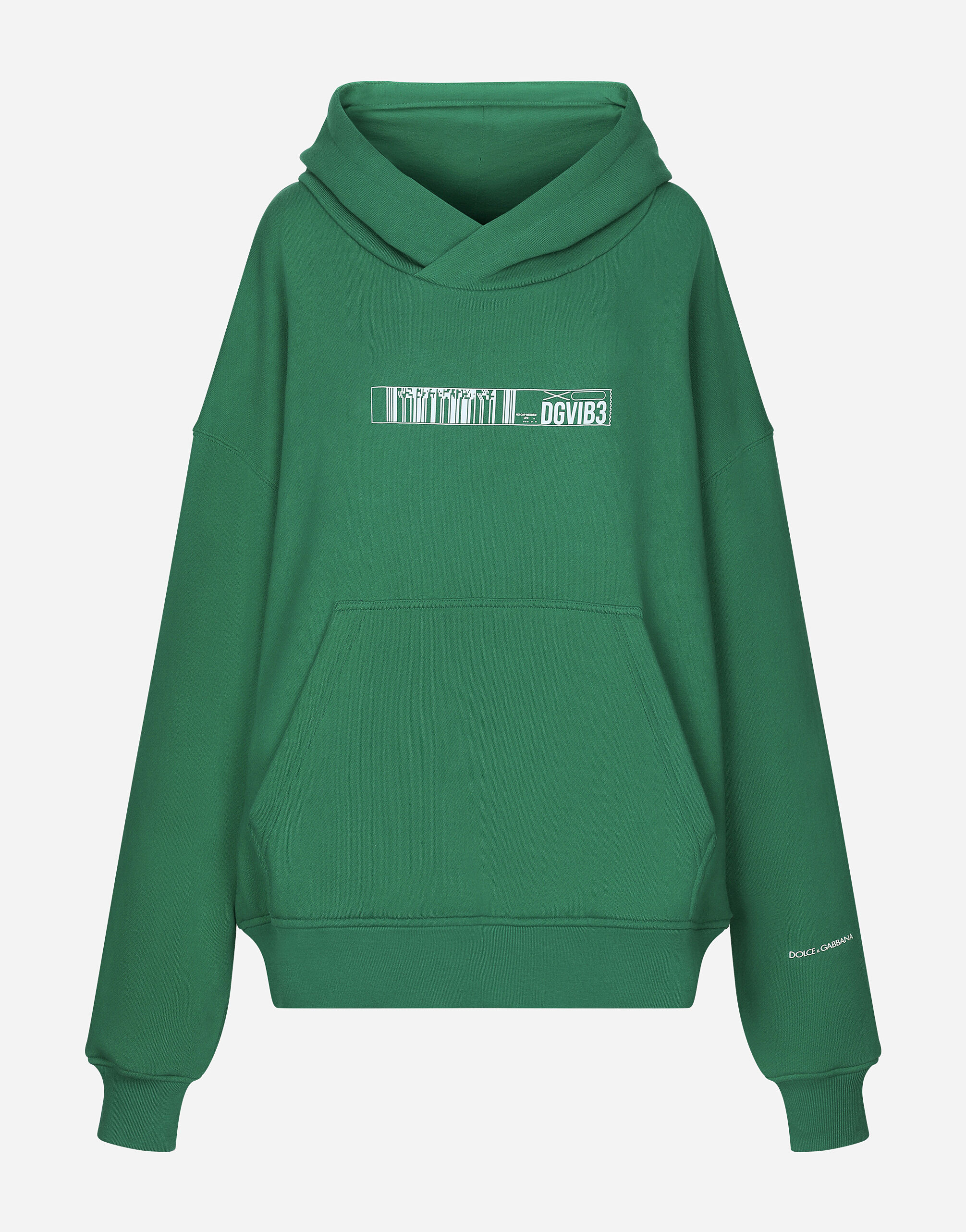 Oversize cotton jersey hoodie with DGVIB3 print in Green for