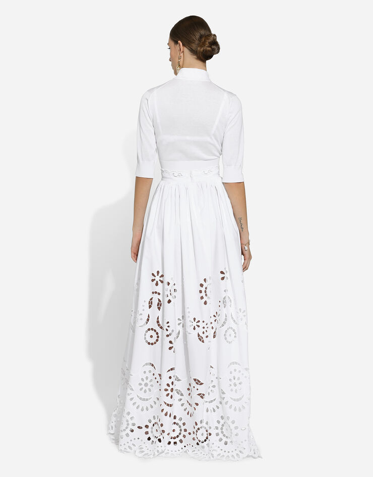 Dolce & Gabbana カットアウト ディテール コットン サーキュラーロングスカート ホワイト F4CVUZGDCJ5