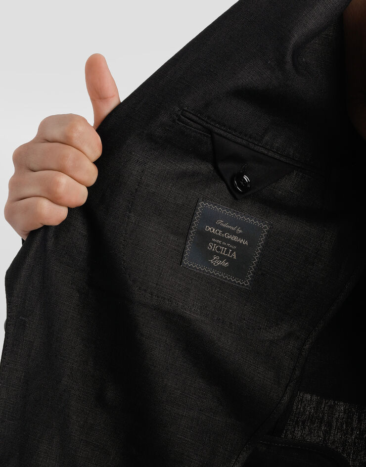 Dolce & Gabbana Single-breasted linen fabric jacket Black G2QS6TFU4MC