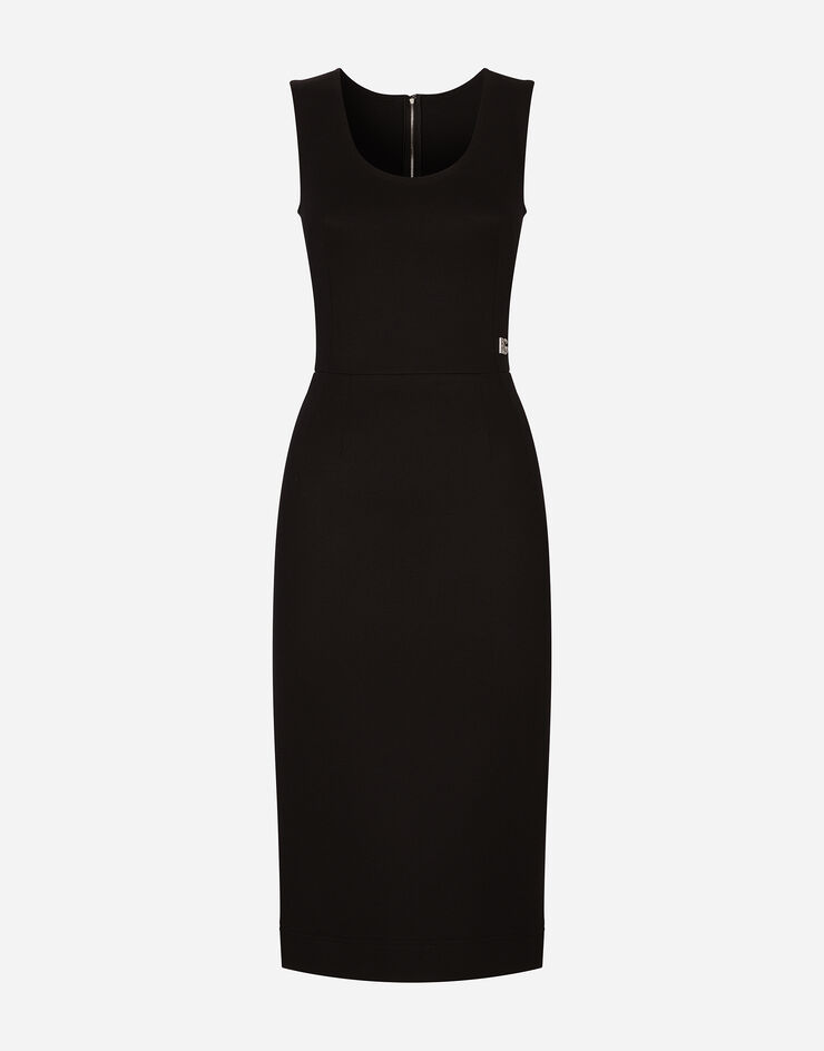 Dolce & Gabbana Abito midi senza maniche in punto Milano Nero F6ARNTFUGPN