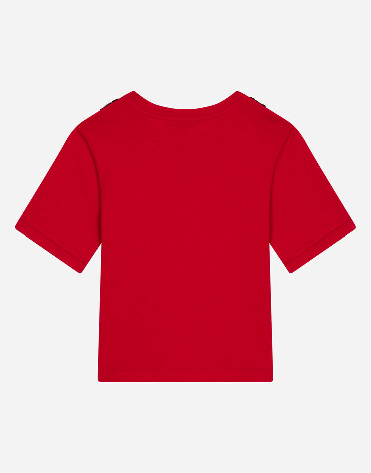 Dolce & Gabbana Camiseta de punto con aplicación de encaje Rojo L5JTKYG7I4N