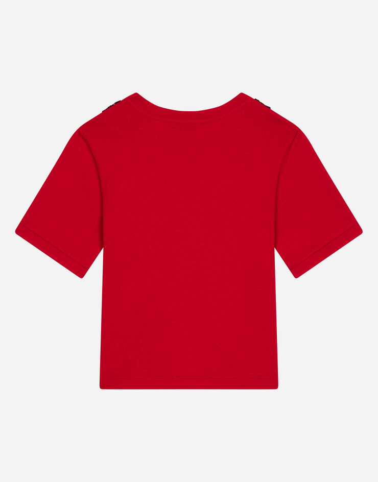 Dolce & Gabbana T-Shirt aus Jersey mit Einsatz aus Spitze Rot L5JTKYG7I4N