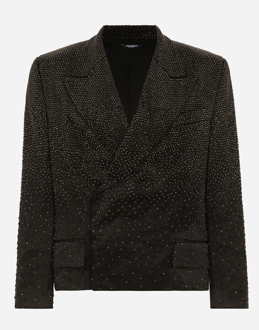 Double-breasted Sicilia-fit jacket in embroidered satin
