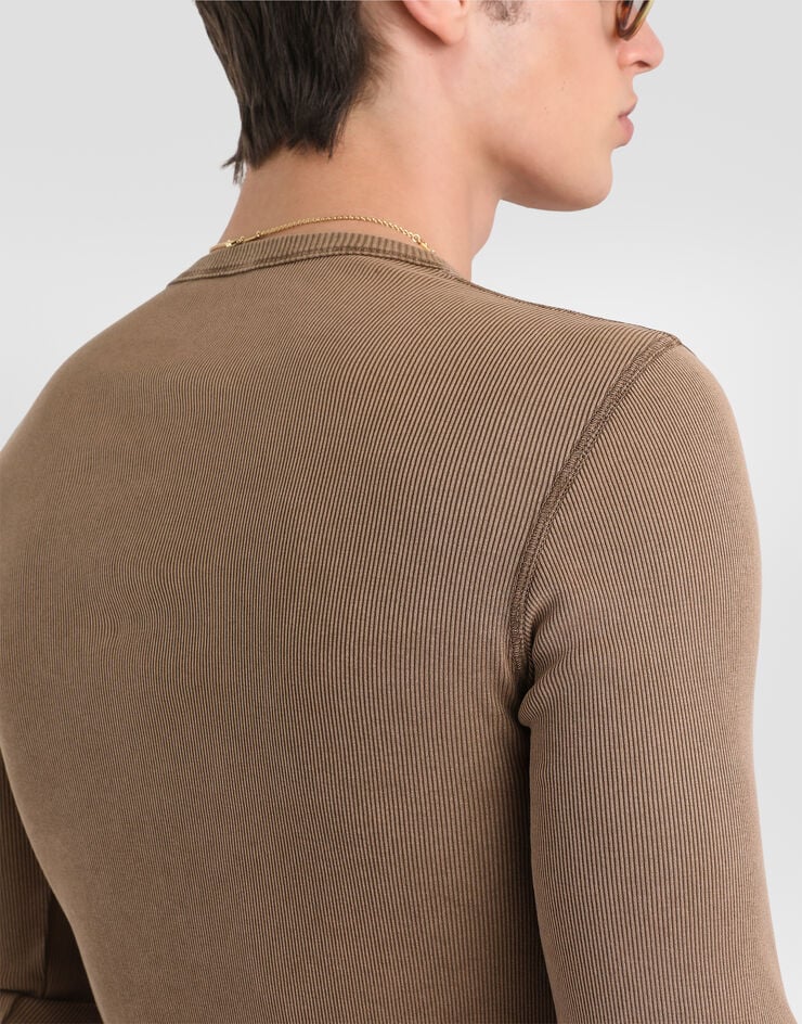 Dolce & Gabbana Serafino ribbed T-shirt Brown G8PG8TG7P1J