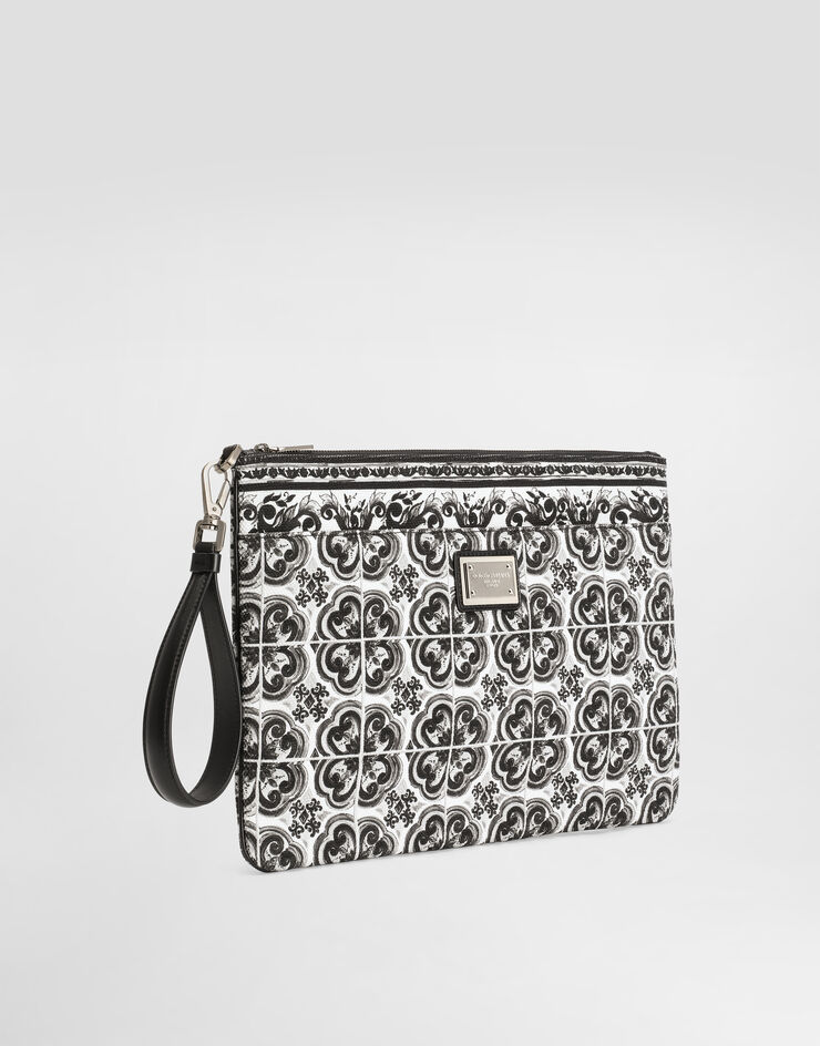 Dolce & Gabbana Cartera de mano de lona con estampado de mayólica Multicolor BM2296AG086