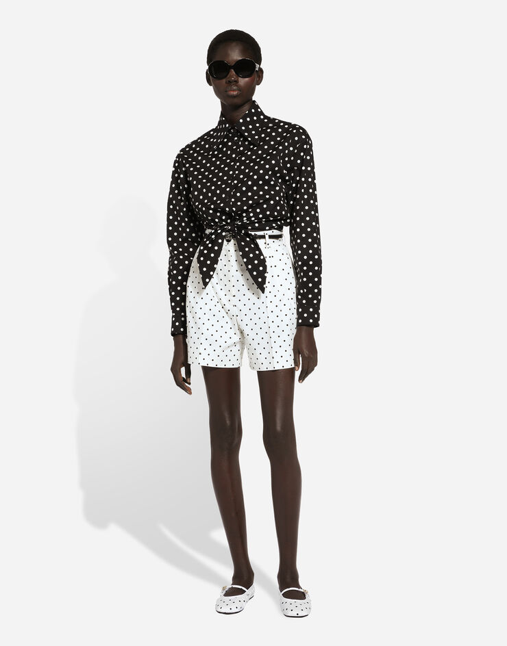 Dolce & Gabbana Cropped cotton poplin shirt with knot detail and polka-dot print Print F5P61TFSFNR