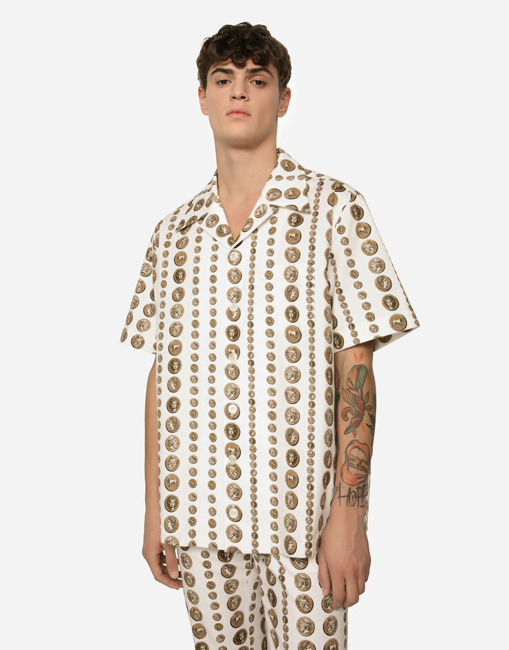 Dolce&Gabbana Coin print stretch drill Hawaiian shirt White G5JH9TFSFMU