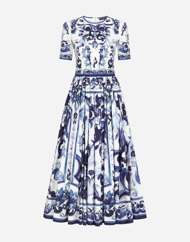 Dolce & Gabbana Majolica-print poplin calf-length dress Multicolore F6ADVTHH5BH