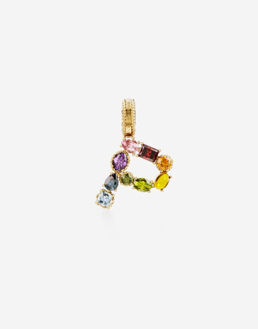 Dolce & Gabbana 멀티컬러 고급 젬스톤 장식 18kt 옐로 골드 레인보 알파벳 P 참 골드 WANR2GWMIXA