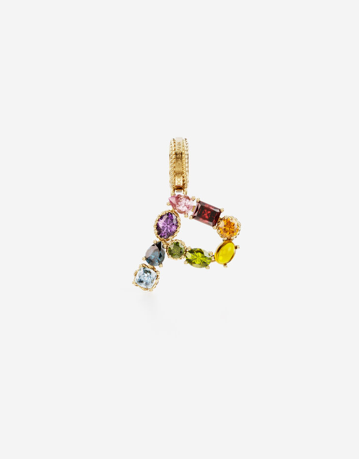 Dolce & Gabbana 멀티컬러 고급 젬스톤 장식 18kt 옐로 골드 레인보 알파벳 P 참 골드 WANR2GWMIXP